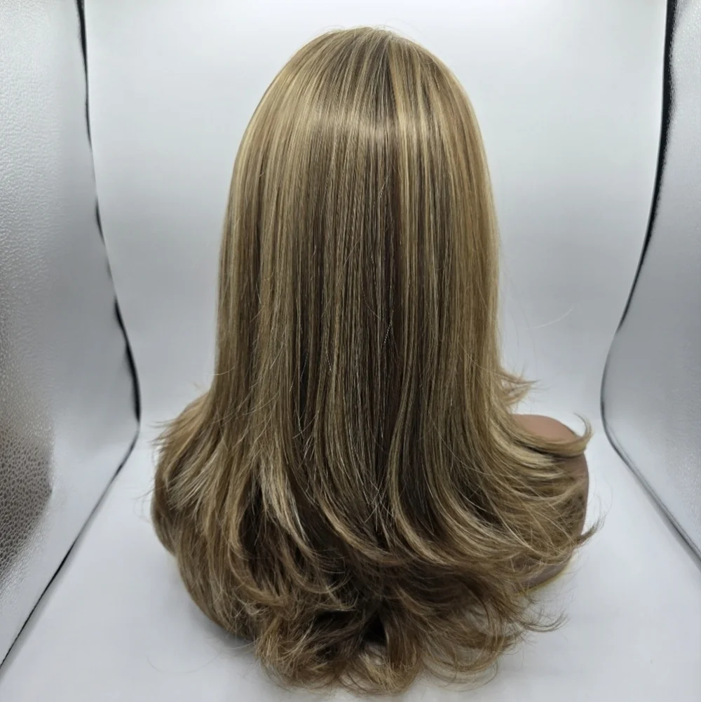 Nels Wigs Kay Light Brunette & Blonde Highlights Monofilament Wig - Picture 8 of 15